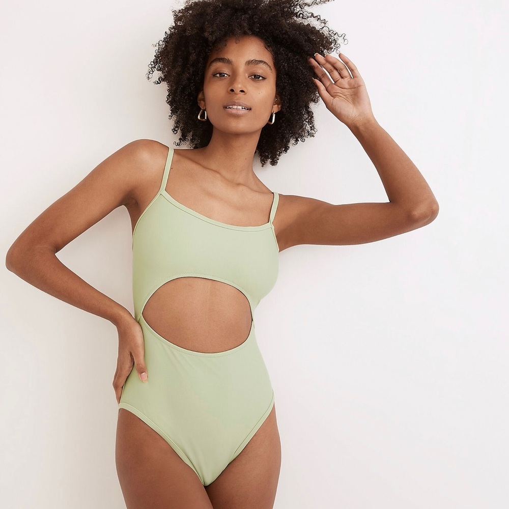 Madewell Second Wave Cutout One-Piece Swimsuit in Green NWT